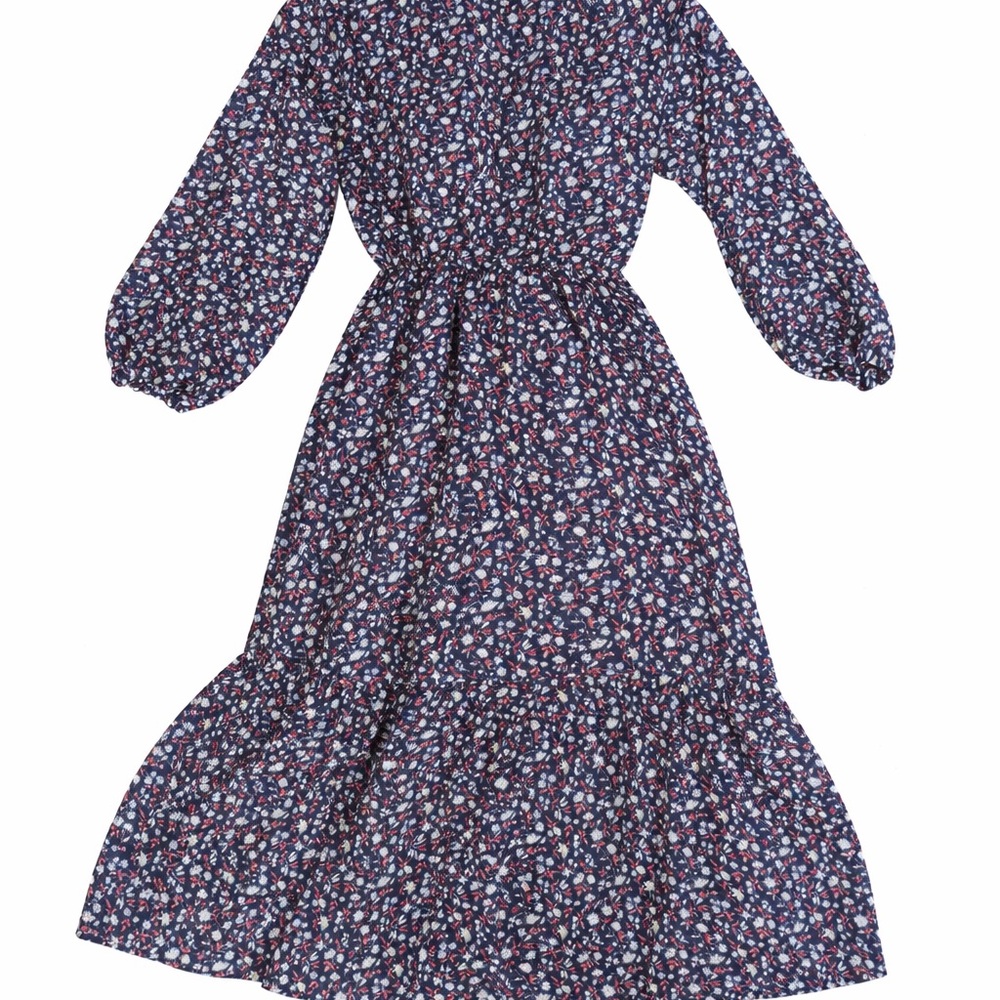 Madewell Navy Floral Midi Dress Size Small - Picture 2 of 7